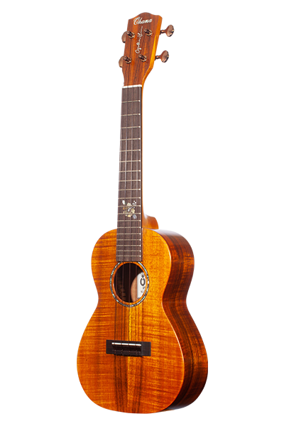 Full front of CK-450-CL concert ukulele with glossy finish and detailed rosette